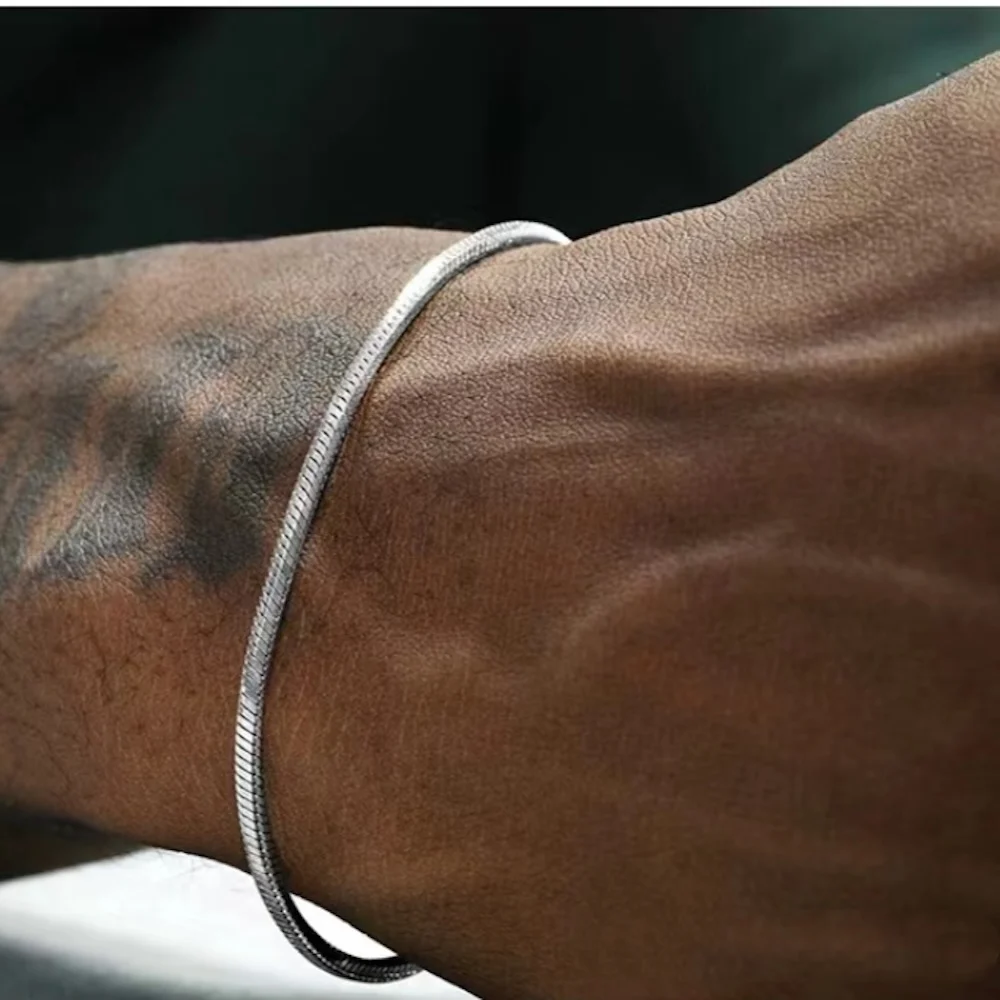 Pulsera de cadena de serpiente de plata de ley 925 para hombre y mujer, brazalete sencillo de estilo Hip Hop, joyería de Punk, , 3MM
