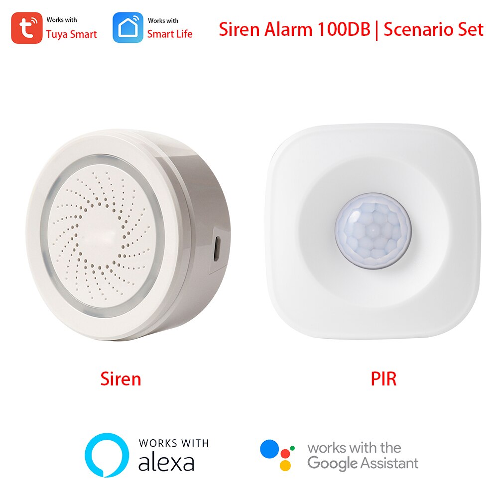 Alexa Google Tuya Motion PIR Sensor Detector Triggered 100DB Siren Sound Alarm Scare Off Burglers Home Alarm Security System Kit