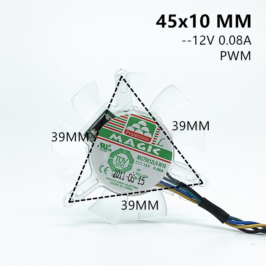 MDA5012LR-A10 MGT5012XR-W10 Ultra Stille 5010 Videokaart Fan Blade 45Mm Diameter 39Mm Hole Pitch 12V 0.1A 2pin