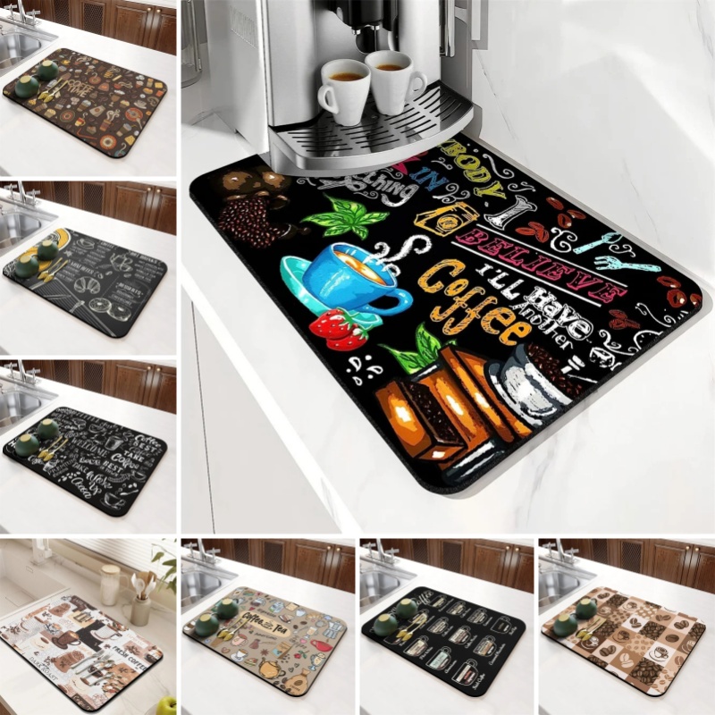 Kaffemenu mønster opvaskemåtte skridsikker superabsorberende spisebord køkkentæppe bordservice skrivebord afløbsmåtte dørmåtter