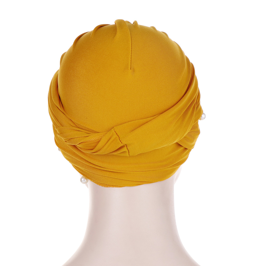Turbante con perlas de terciopelo elásticas para Mujer, gorro musulmán, Hijab islámico, pañuelo para la cabeza, Turbante