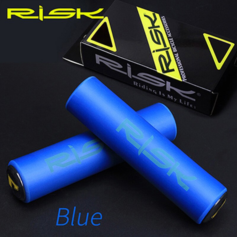 RISK-Puños de goma con topes de aluminio para bicicleta, guantes de Manillar de bicicleta de montaña suave de silicona, amortiguadora de deslizamiento, parte absorbente, , 1 par: Blue