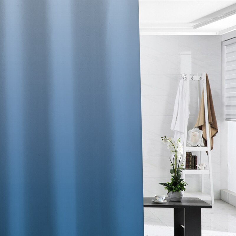 Rideau de douche bleu pour salle de bain tissu dégradé de couleur imperméable crochet de rideau de douche avec anneau attaché , 72 pouces de long,