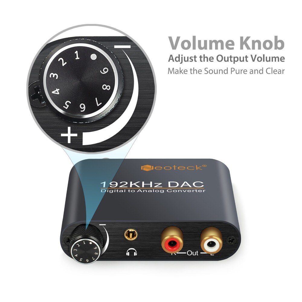 PROZOR Digital a convertidor de Audio analógico RCA 3,5mm Jack Coaxial Toslink a estéreo analógico 192kHz Adaptador convertidor de aluminio DAC