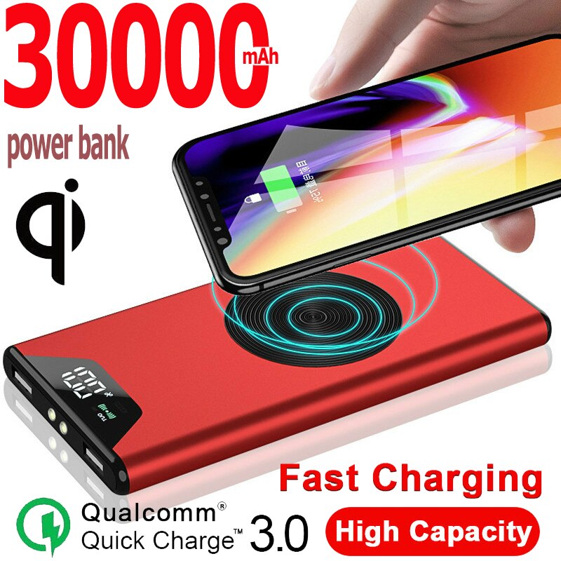 Power Bank 30000Mah Draagbare Oplader Draadloze Externe 2USB Poort Externe Batterij Voor Xiaomi Samsung Iphone