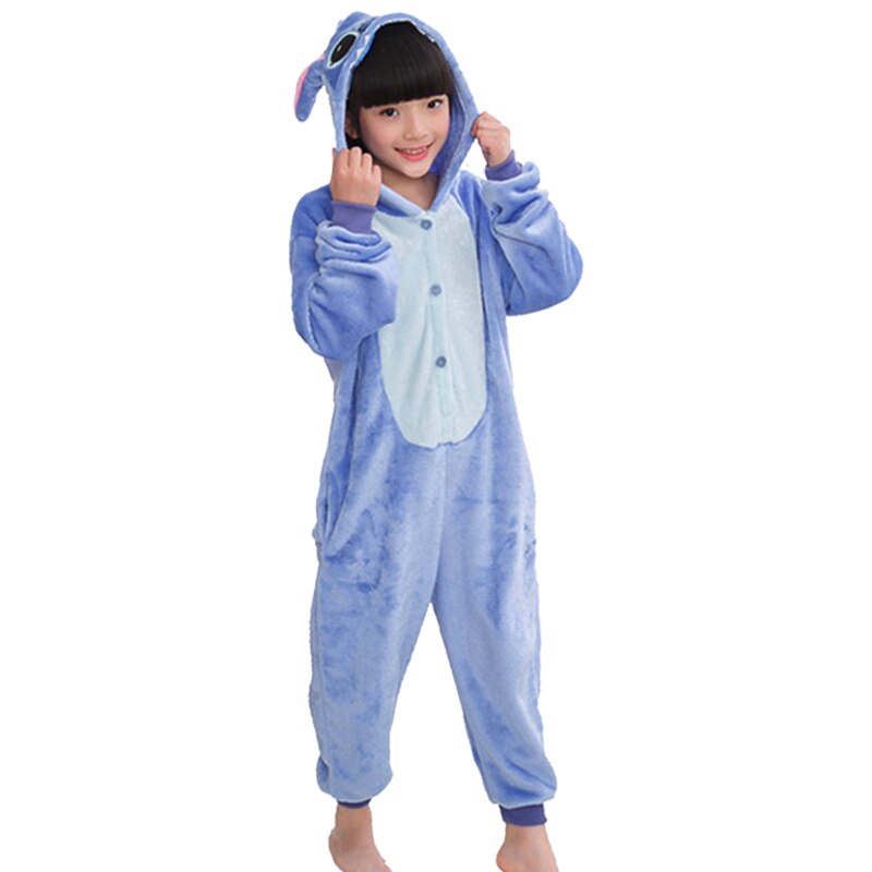 Jenter gutter vinter kigurumi stitch pyjamas enhjørning tegneserie anime onesies barn nattøy flanell varm jumpsuit barn pyjamas