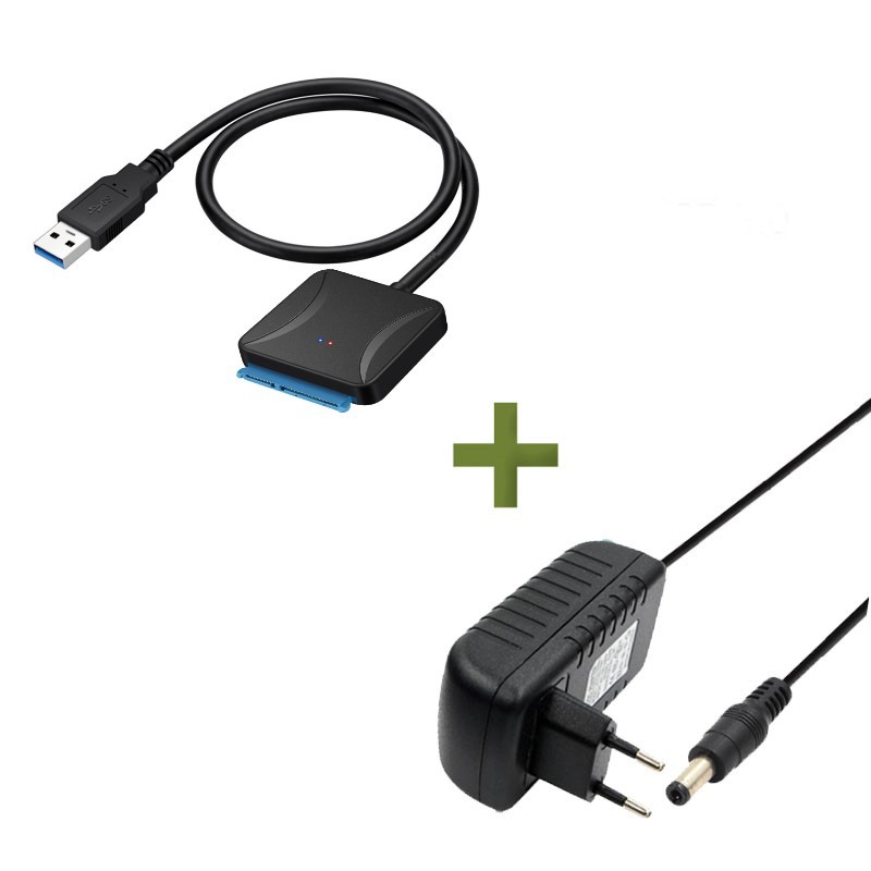 USB 3.0 To Sata Cable For SATA III 3.5 2.5 Inch External HDD SSD Hard Drive Easy Drive Cable DC5.5 12V 2A Power Adapter: WHITE