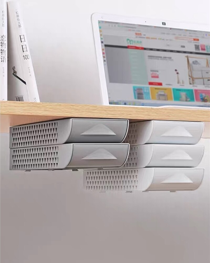 Stackable Hidden Office Drawer Organizer Under Desk Pen Holder Home Stationery Box Space Save