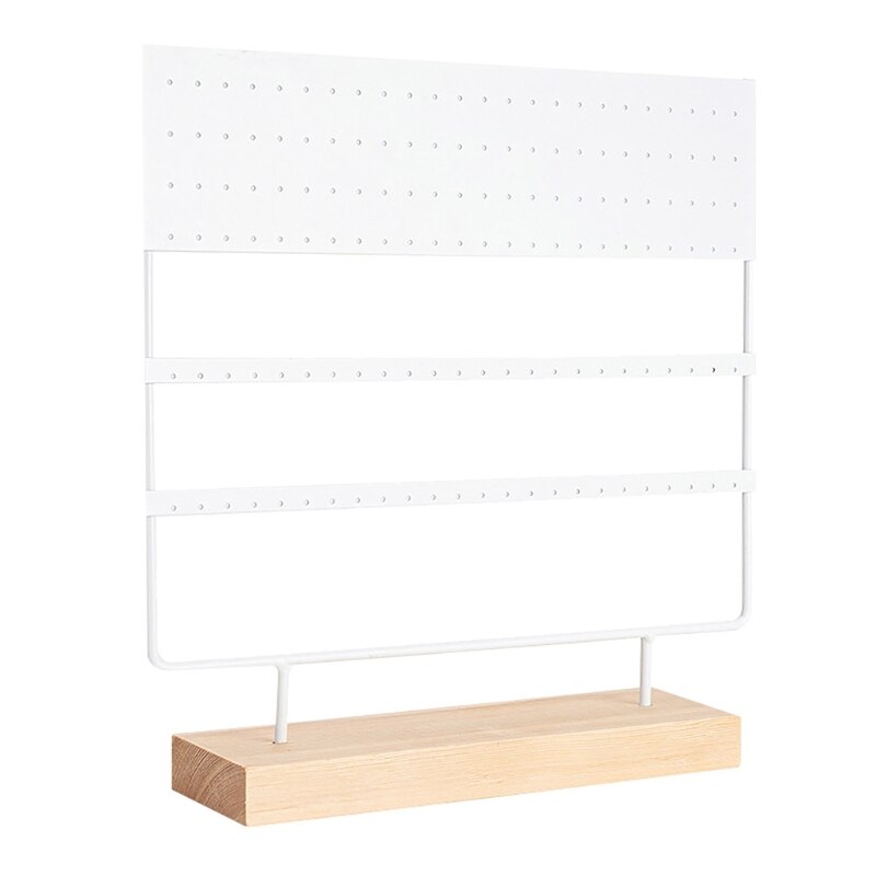 Øreringestativ display rack 3- -lags ørestikker holder smykker organizer ørestikker ørering holder 144 huller med træfod: Hvid