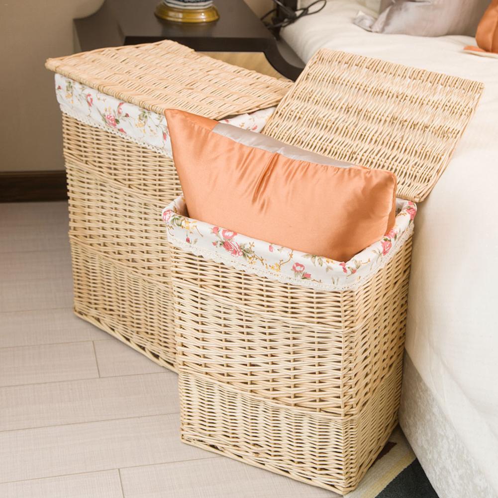 Rattan Laundry Dirty Clothes Home Storage Basket Large Storage Box Wicker Mesh Laundry Bag Laundry Hamper With Lid
