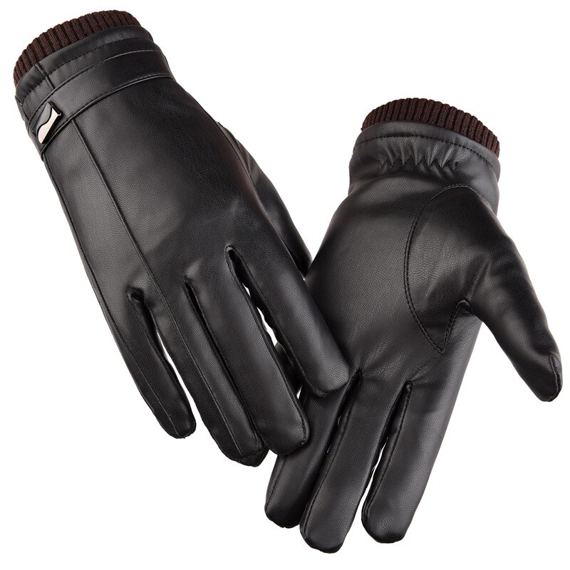 Men's Leather Gloves Winter Warm Touch Leather Screw Riding Gloves Waterproof Wind-Resistant Korean-style Plus Velvet Thick