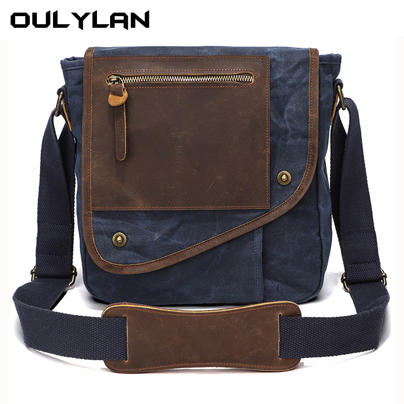 Oulylan retro crossbodytas, schoudertas voor heren, canvas, waterdicht, slijtvast, casual, outdoor, reistas
