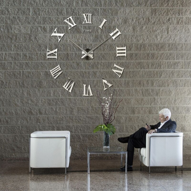 Relojes de pared con números romanos, pegatinas de espejo 3D, decoración del hogar, reloj de pared 3D, bricolaje, 40CM/100CM de diámetro,