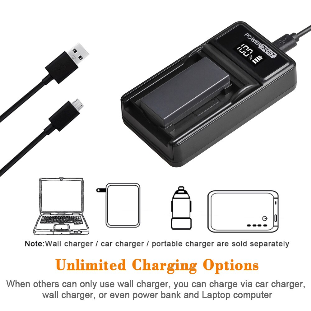 PowerTrust 1400mAh NP-FC11 NP-FC10 Battery and Fast USB Charger for Sony DSC-P2/P3/P5/P7/P8/P9/P10/FX77/F77A, DSC-V1 Cameras