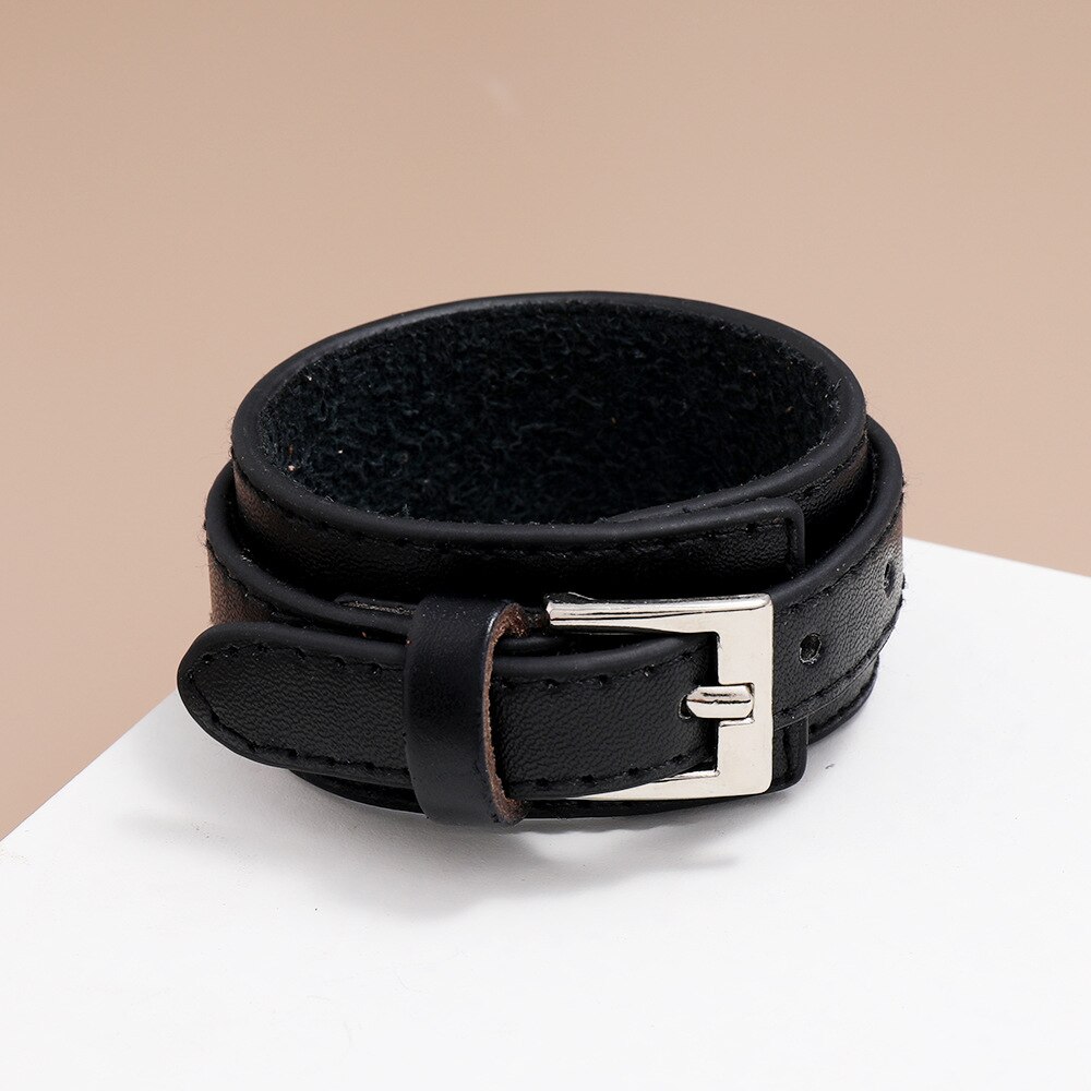 Zwart Bruin Pu Lederen Punk Mannen Armband Horloge Band Manchet Armband Double Layer Polsband Armband Sieraden