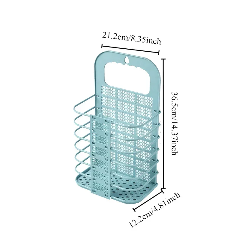 Cesta de lavandería plegable, cesta de almacenamiento de ropa sucia, baño montado en la pared, organizador de lavandería multifuncional, herramienta de almacenamiento sucio: Verde claro