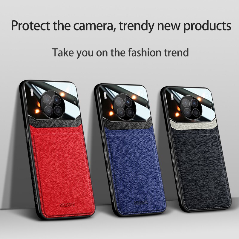 Keysion Case Voor Honor 50 Lite Pu Lederen Spiegel Gehard Glas Schokbestendig Telefoon Back Cover Voor Huawei Nova 8i