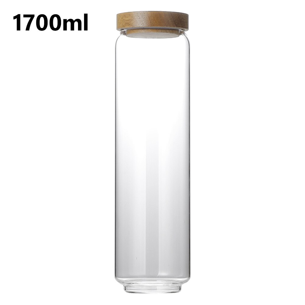 Food Storage Jar Wood Lid Glass Airtight Canister Kitchen Storage Bottles Jars Food Container Grains Grains Candy Jar Containers: 1700ml