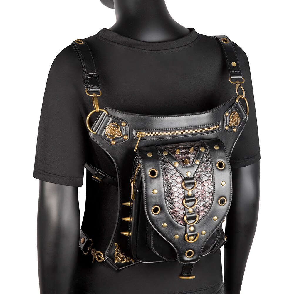 Women's bag punk one shoulder messenger rivet skull outdoor multifunctional waist bag