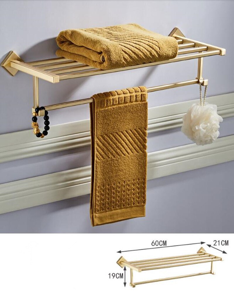 Børste guld badeværelse hylde frostet guld badeværelse tilbehør guld børste messing håndklæde hylde børsteholder papir rack