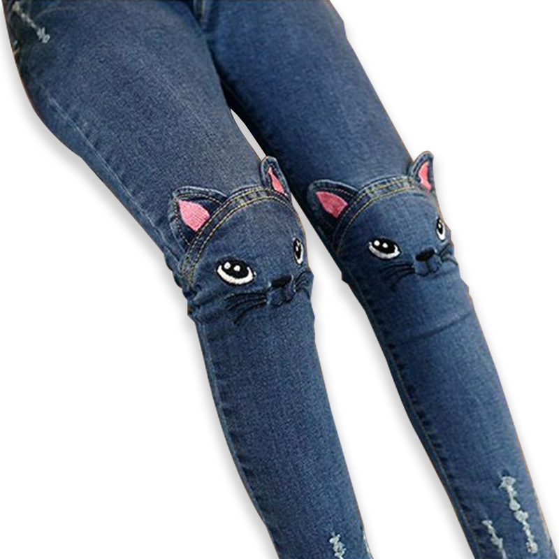 Tegneserie kat piger jeans forår efterår piger leggings børn blyant bukser børn bukser pantalon filet