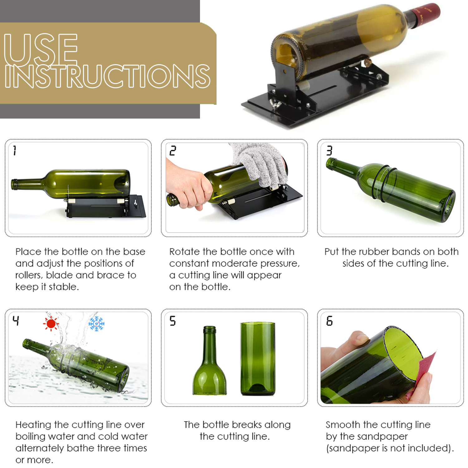 Glass Bottle Cutter Tool DIY Square Round Wine Beer Glass Sculpture Cutter Machine Beer Glass Cutting Bottle Holder