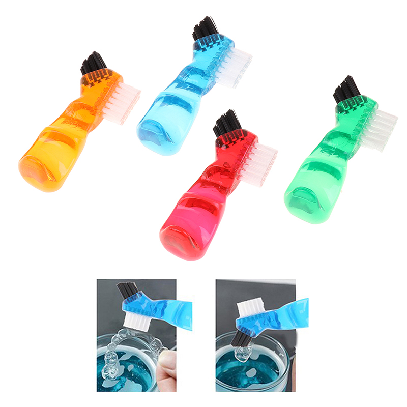 Brosse de nettoyage de prothèses dentaires, poils et poignée ergonomique en caoutchouc, poils multicouches, brosse pour fausses dents, outil de soins buccaux