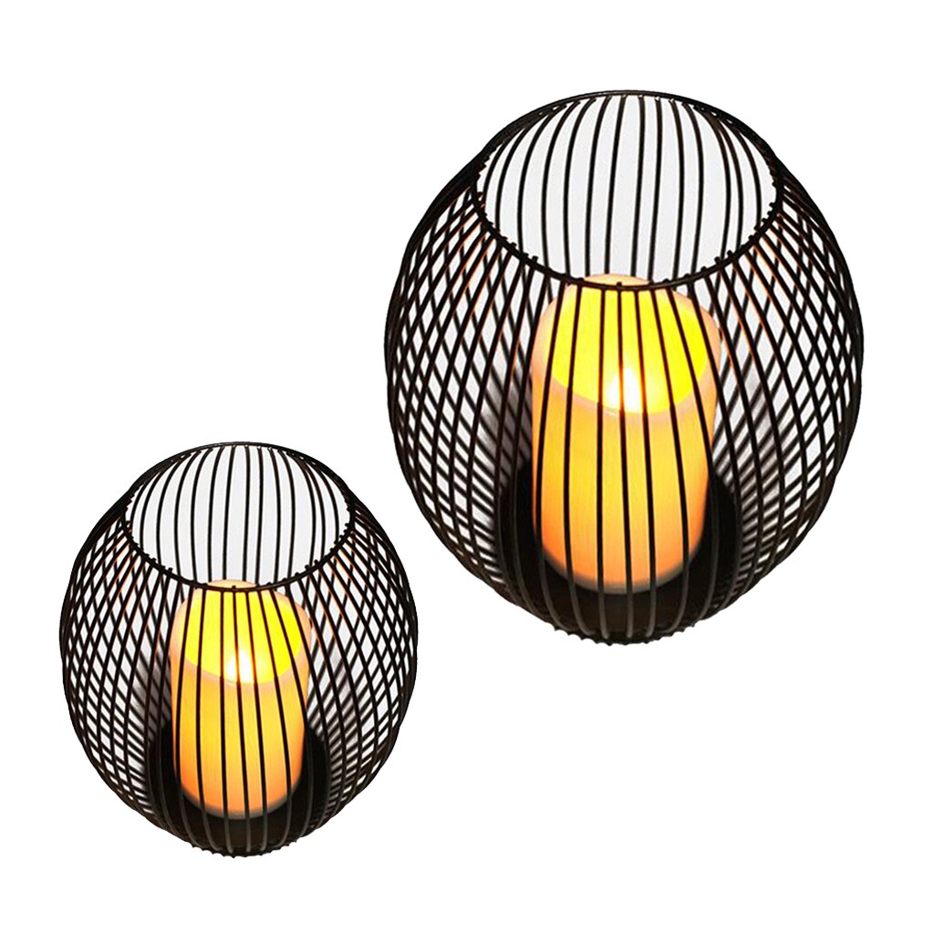 2/3pcs Iron Lantern Wire Tealight Candle Holder LED Candle for Wedding Decor: 1pc M 1pc L