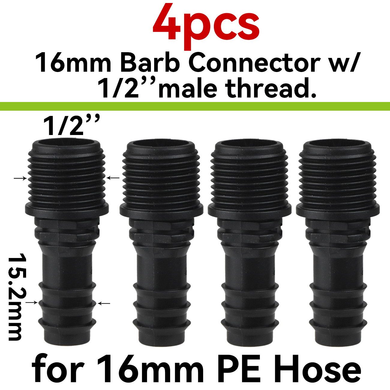 Système d'arrosage goutte-à-goutte pour jardin, adaptateur de tuyau PE 16mm 20mm 25mm, coude en T barbelé vers connecteur à filetage mâle femelle 1/2 "3/4": green