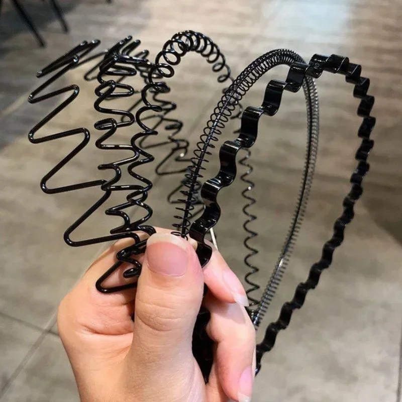 1/6pcs Metal Hair Band Men Women Unisex Black Wavy Hair Head Hoop Band Sports Headband Hairband Hair Accessories