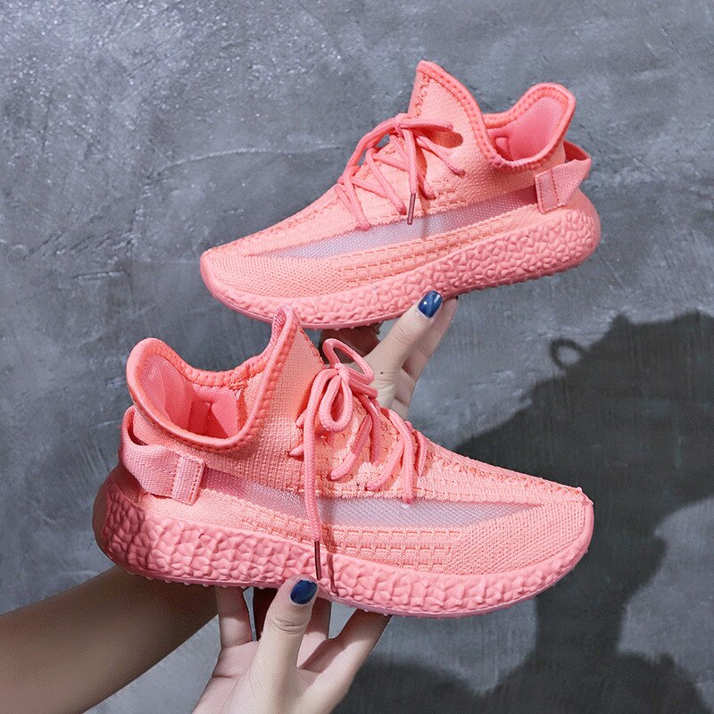 Lente- en herfst casual damesschoenen dames platte sneakers stoffen tennisschoenen gebreide ademende wandelschoenen: Roze / 36