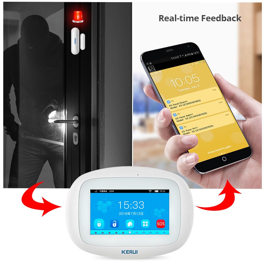 KERUI Home Security K52 WIFI GSM Alarm Systems 4.3 Inch TFT Color Display Wireless Burglar Smart Alarm System PIR Motion Sensor