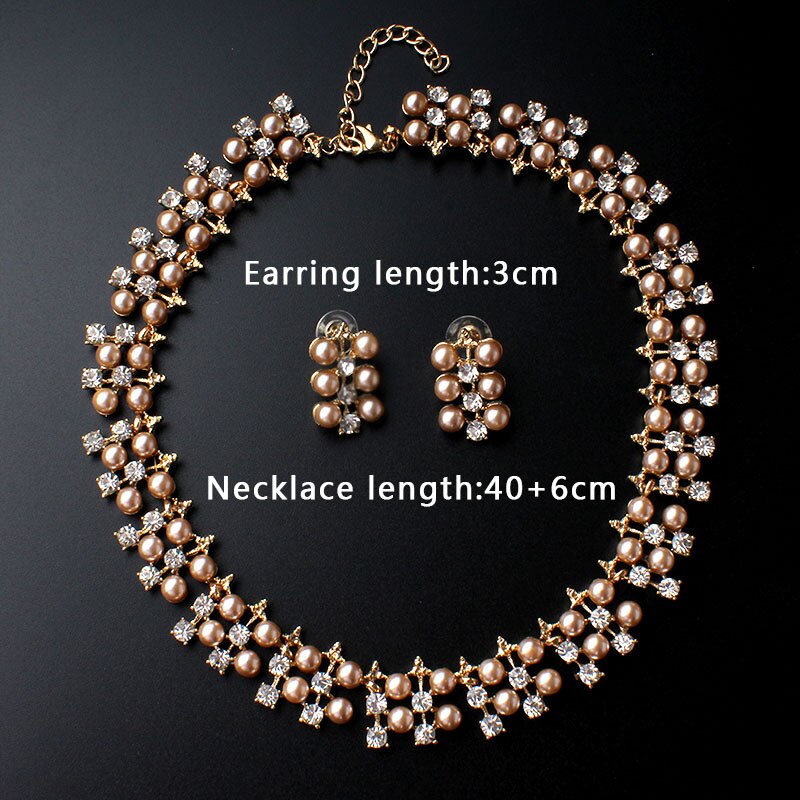 jiayijiaduo Imitation pearl jewelry set for women dress accessories necklace earrings set engagement girl gold color