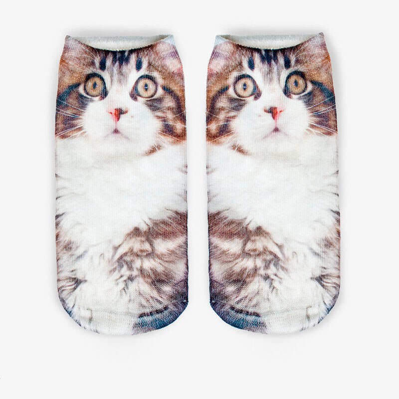 Calcetines con estampado 3D de para Mujer, calcetín tobillero de corte bajo, medias informales con estampado 3D de gato, zapatos de lona,: 14
