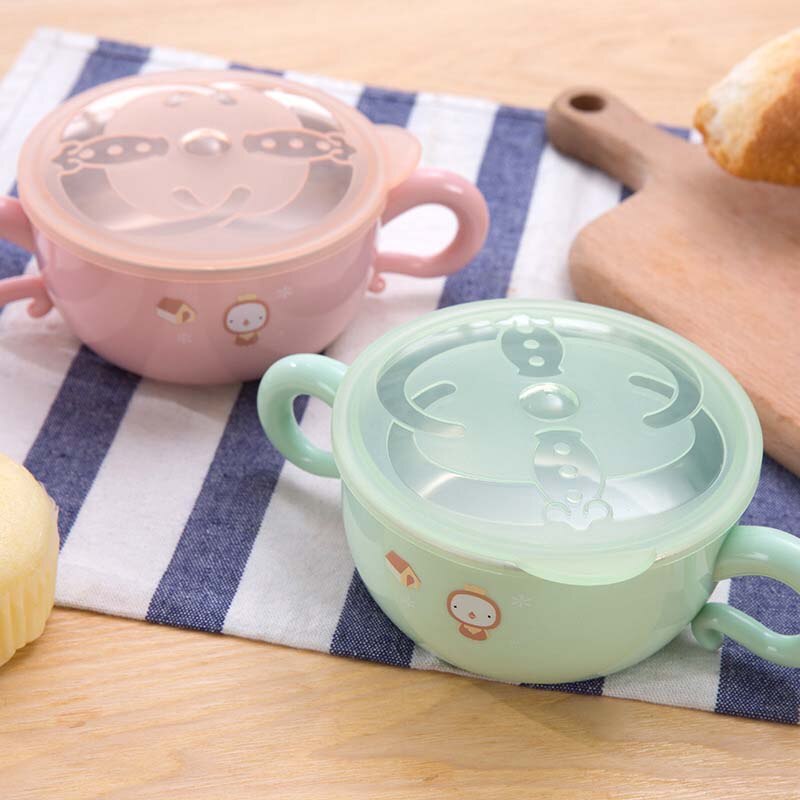 Kinderen met deksel babybekers roestvrij staal dier schattig baby drinkgerei met handvat natuurveilig materiaal kinder drinkgerei