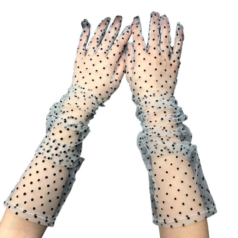 Guanti da donna in pizzo macchiare Tulle elasticizzati eleganti corti sottili a maglie sottili scaldamuscoli per ragazze da festa di nozze: 08
