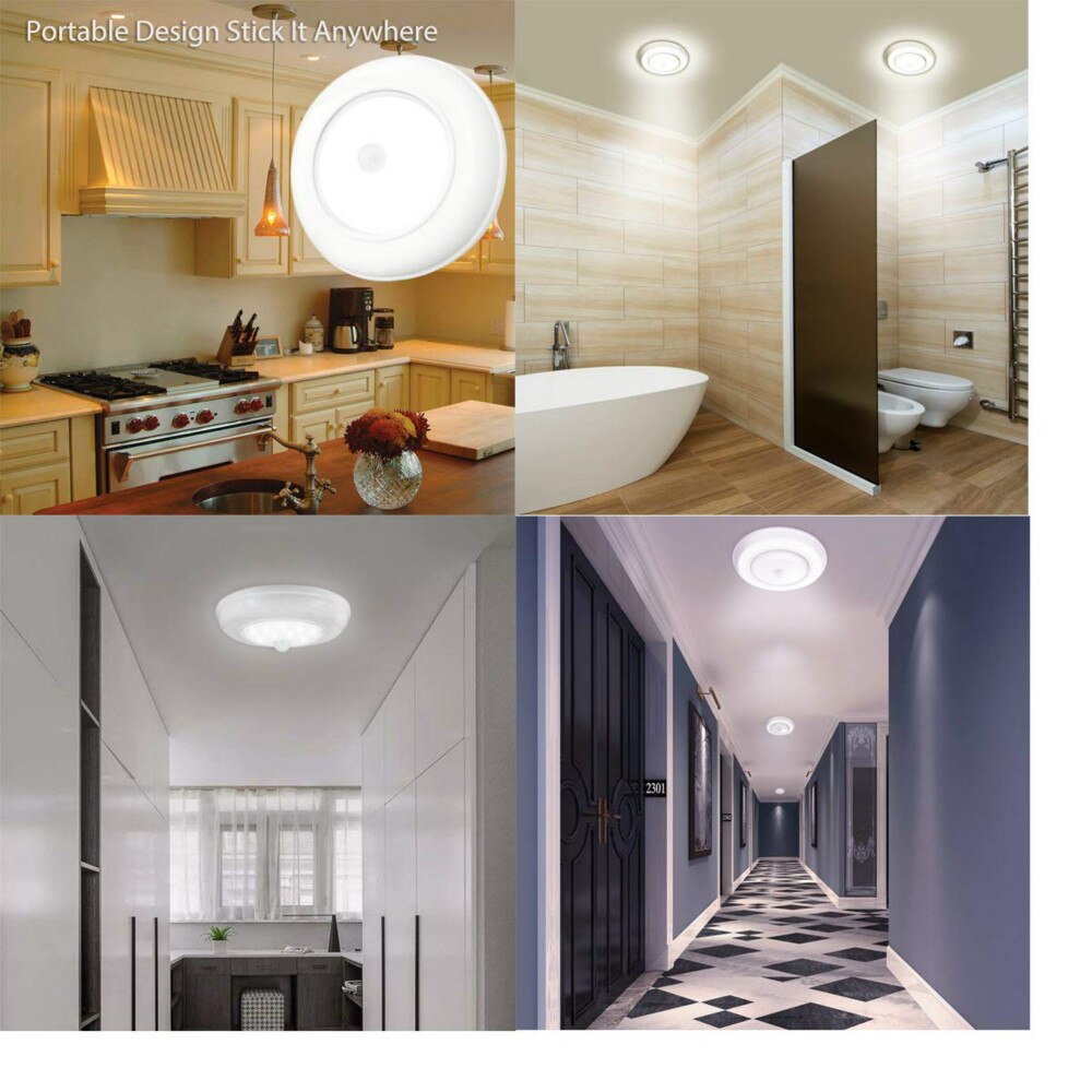 Wireless Motion Sensor Ceiling Light Battery Operated Sensing Activated LED Lamp Entrance Closet Stairs Hallway Garage Bathroom