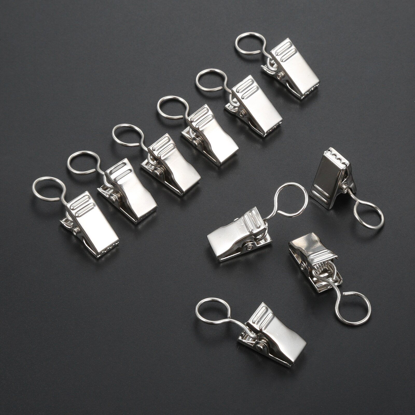 20pcs/set Curtain Clips with Hooks Iron Hanger Open/Closed Window Hanging Silver/Black 3.3cm Photo Display Plating Home Decor: Silver Closed