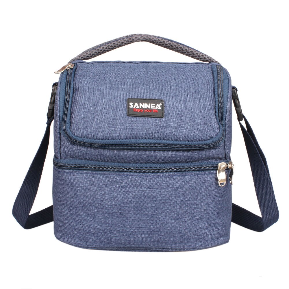 SANNE 7L Double Decker Lunch Bag Thermal Insulated Oxford Polyester Insulated Cooler Bag Work Outdoor Portable Picnic Lunch Box: Nevy blue