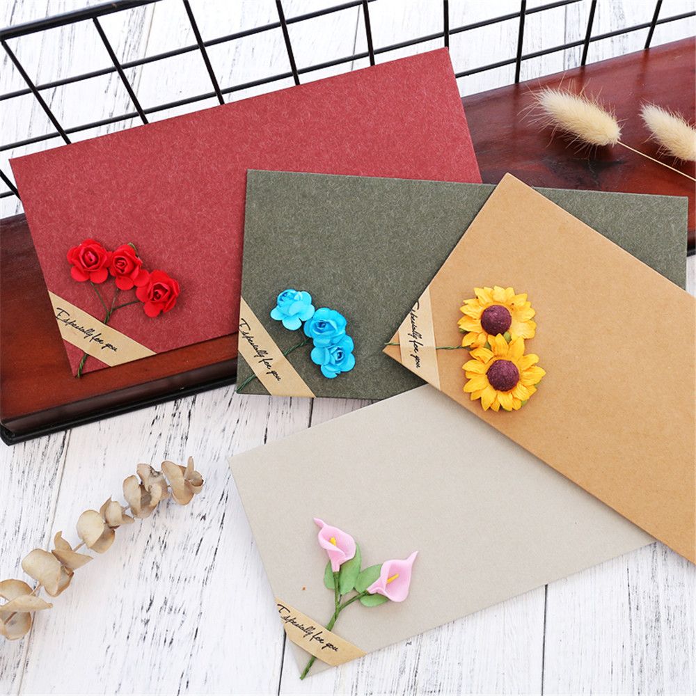2 uds sobres de flores secas Vintage con letras tarjetas postales de papel cubierta de tarjeta de felicitación papelería Linda invitación de de boda