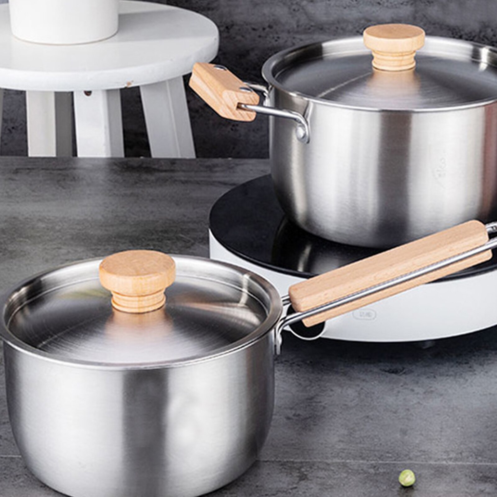 16/18cm Steaming Cookware Single Handle Stock Pot Household Stainless Steel Soup Pot For Gas Stove/Induction Cooker Cooking Pan