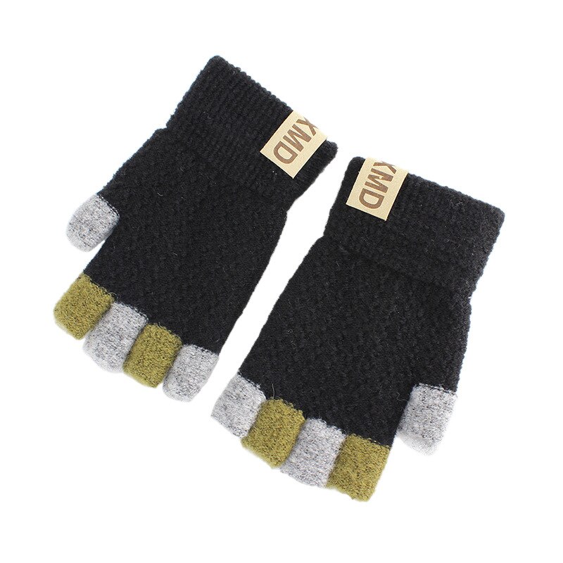 Wool Knitted Half-finger Mittens Men Fingerless Mitt Guantes Men's Warm Winter Thicken Gloves