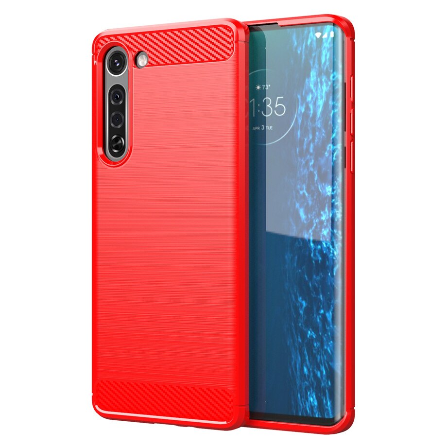 Whyes-funda de silicona para Moto Edge Plus Edge, funda de móvil suave de TPU de fibra de carbono ajustada a prueba de golpes: For Moto Edge / Rojo