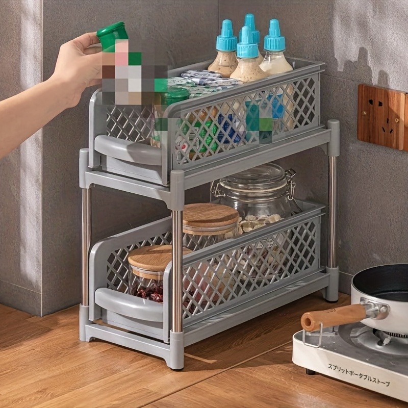Double Storage Rack Desktop Kitchen Organizer Bathroom Supply Bathroom Shelf Seasoning Racks Convenient Kitchen