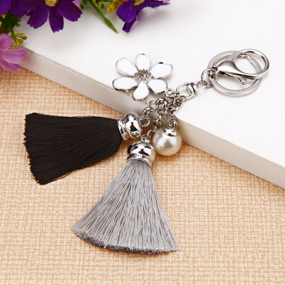 Fancy&Fantasy Flower Key ring Chiffon Tassel Car keychains Lady Couple Bag Ornaments Charm Flower Keychain: 6