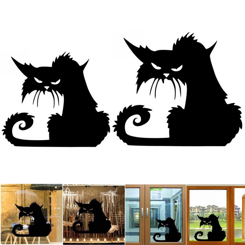1pc Halloween terreur chat fenêtre autocollants amovible drôle dessin animé voiture autocollant noir bricolage Festival décor 42x37cm