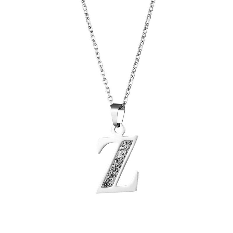 modisch Edelstahl Zirkon A-Z Alphabet Anhänger Kette Halskette Für Frauen Männer Punk Initial Buchstaben Name Halskette Schmuck: Z