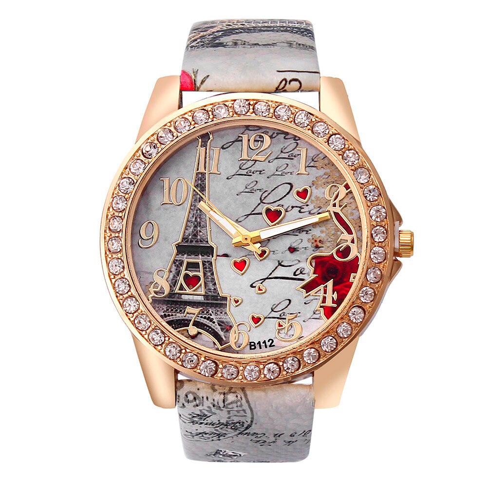 Tower Pattern Leather Band Analog Quartz Vogue Wrist Watches часы женские часы женские наручные relojes para mujer montre femme: Gray