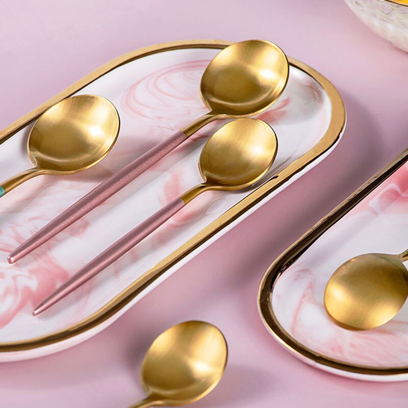 4PCS Tea Spoon stainless Steel Dessert Spoon Gold Tea Coffee Tableware Cutlery Cake Snack Dinnerware Tools Scoop