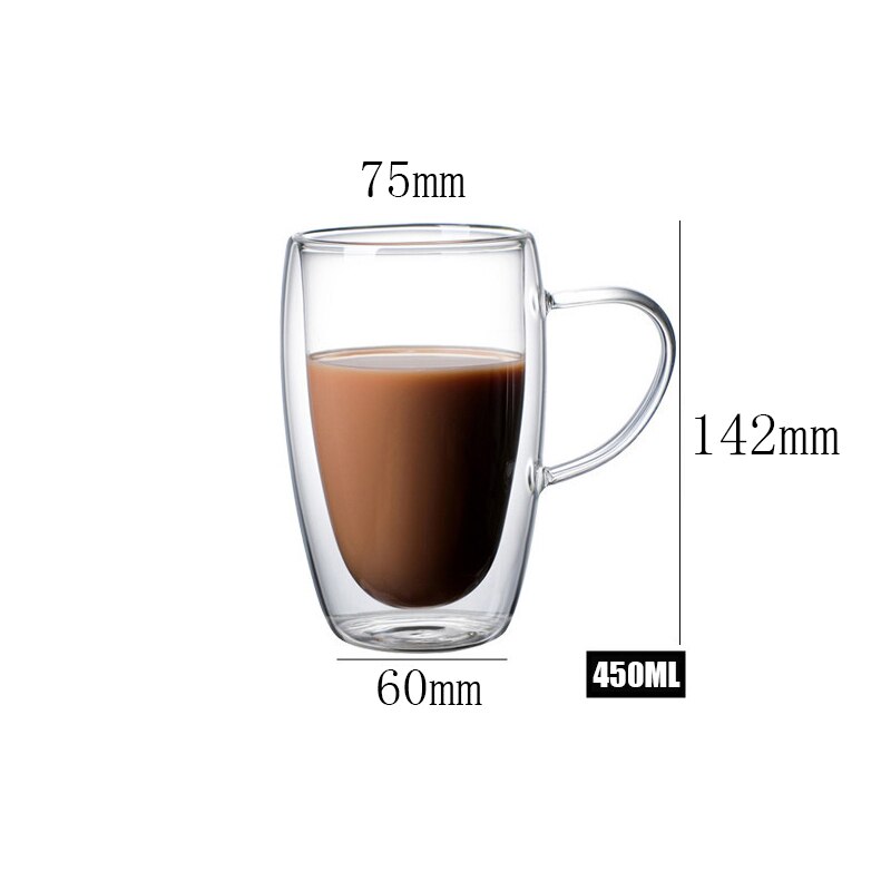 Transparent Glass Coffee Cup Milk Whiskey Tea Beer Double Heat Resistant Cocktail Vodka Wine Mug Drinkware Tumbler Cups: 450ml A